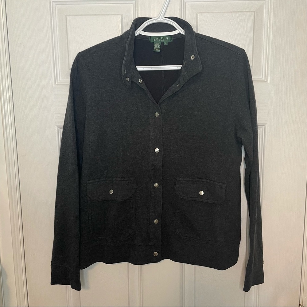 LAUREN Ralph Lauren Cotton Charcoal Button Jacket Medium